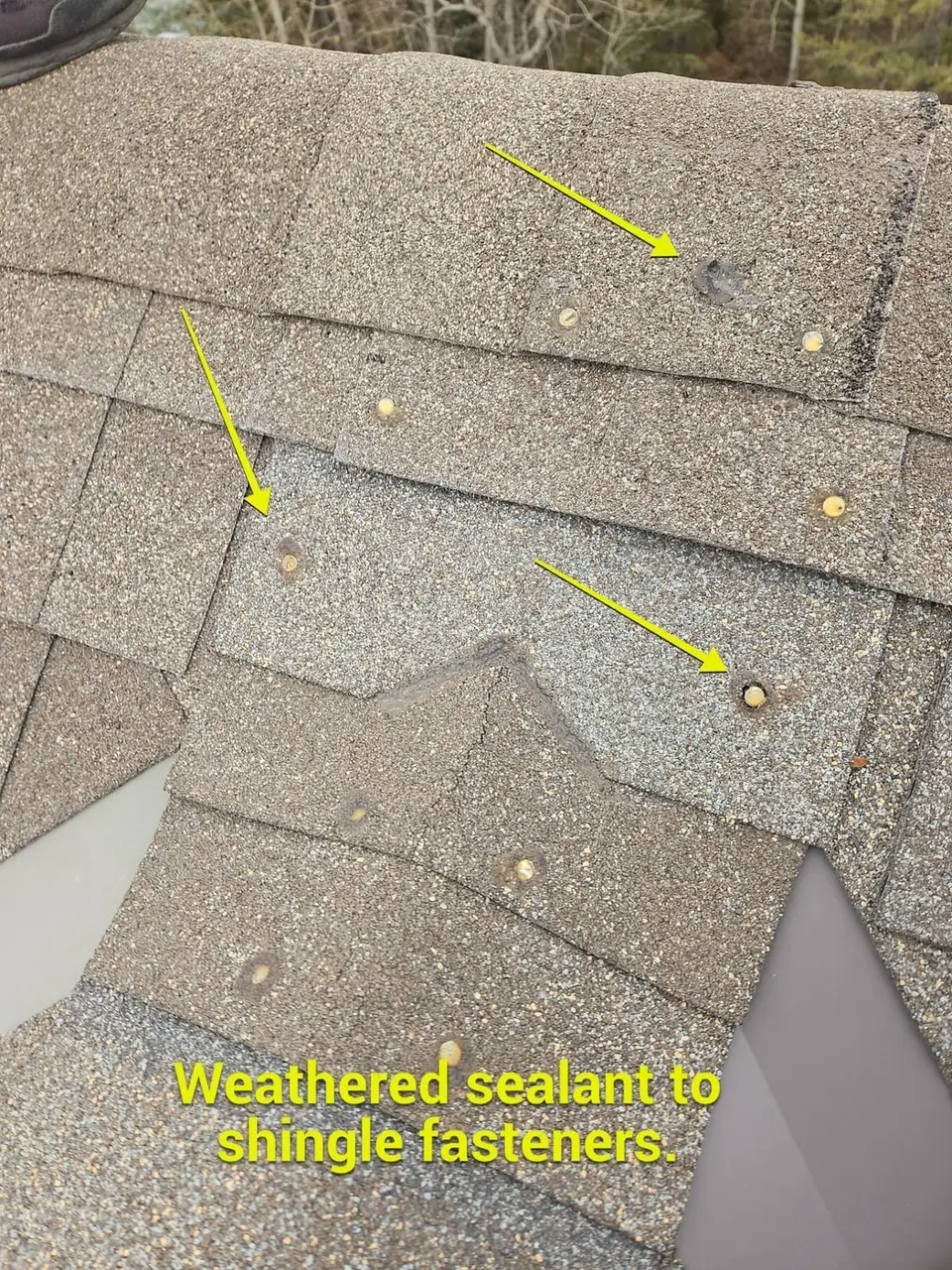 Weathered sealant to ridge cap shingles