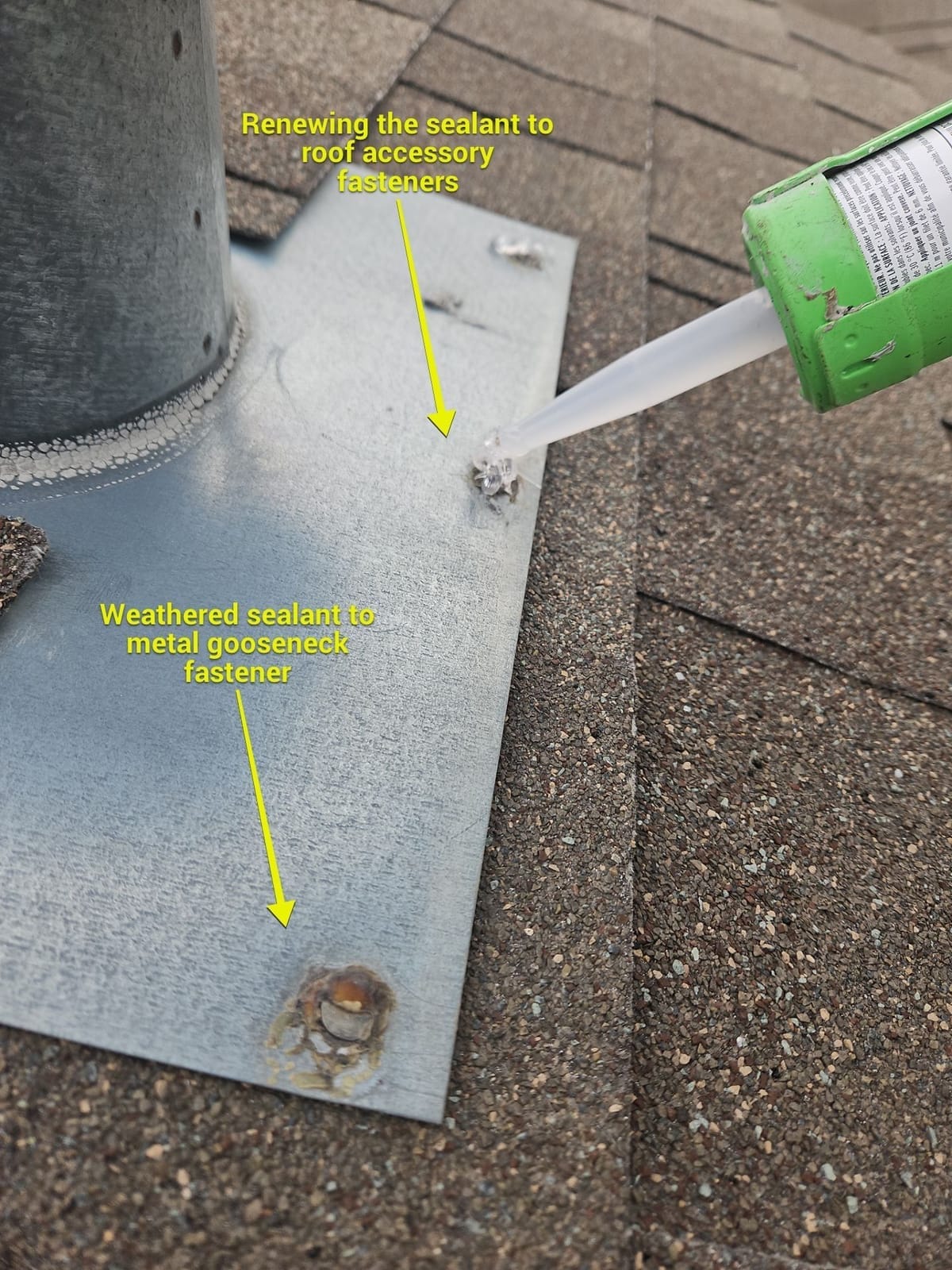 weathered sealant to metal gooseneck fasteners