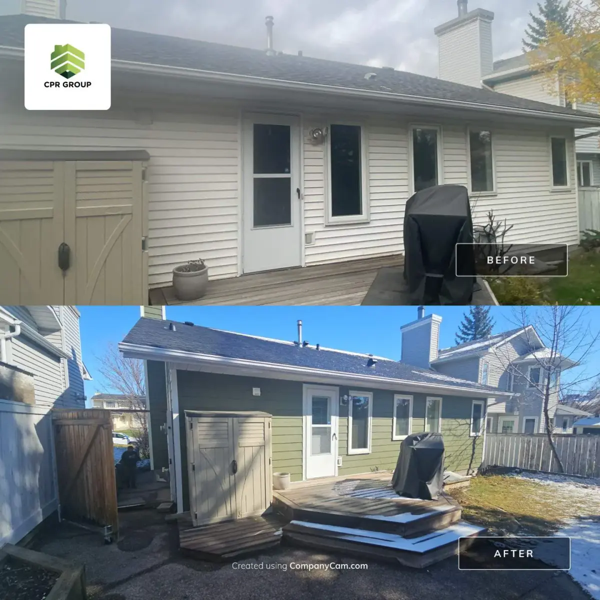 HardiePlank and engineered trim working together to beautify a house in Calgary - rear elevation