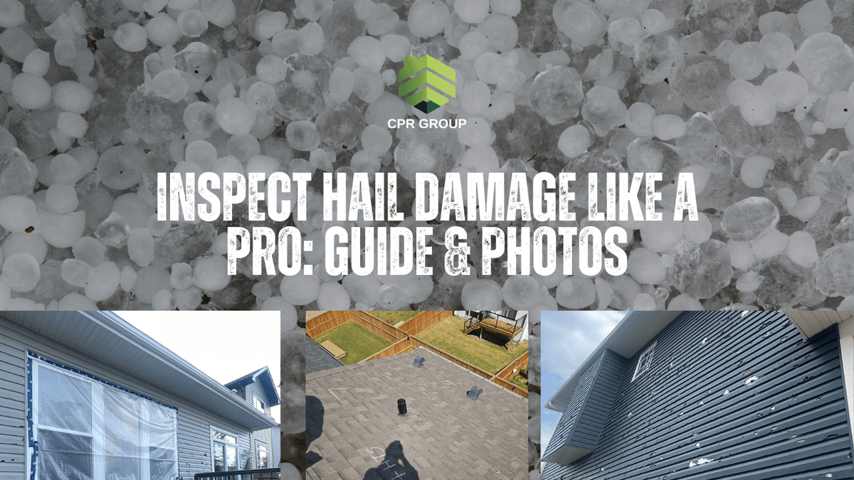 Featured image showing the title and three example photos of hail damage to Calgary properties