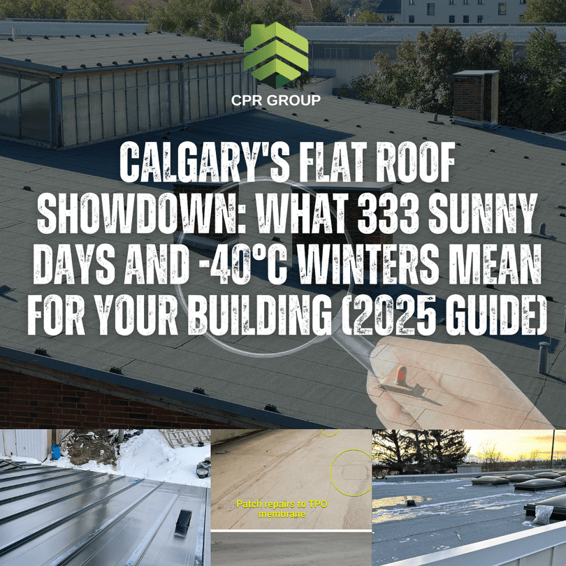 Newly installed SBS modified bitumen torch-down flat roof on a Calgary commercial building