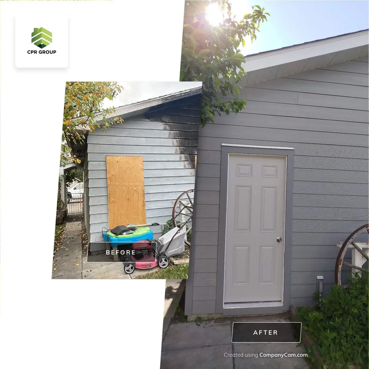 Garage door replacement before and after in Calgary by CPR Group Ltd