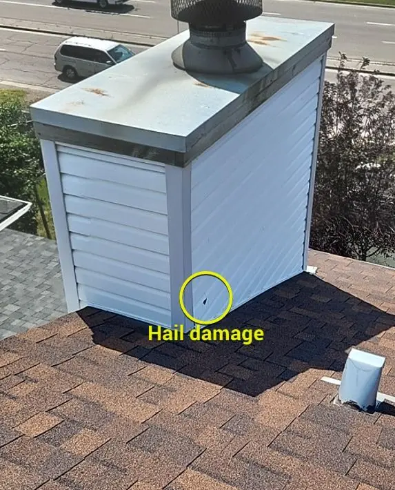 Chimney roof damage from hail hit in Calgary