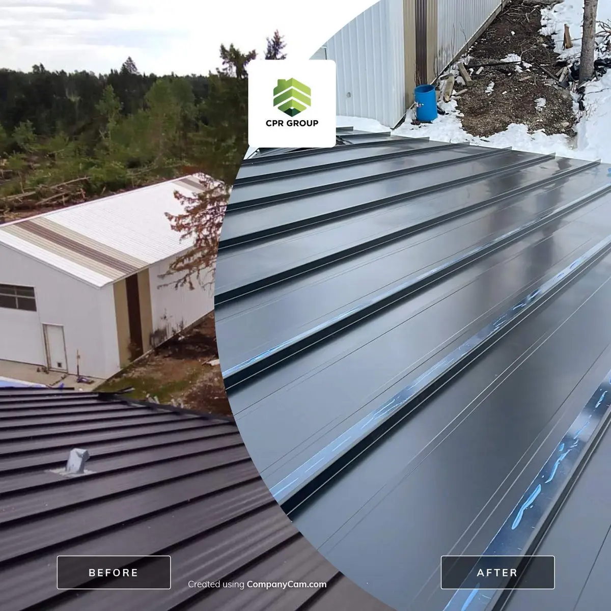 Metal roofing before and after photo for 32041 Range Rd 45 Alberta T0M1X0