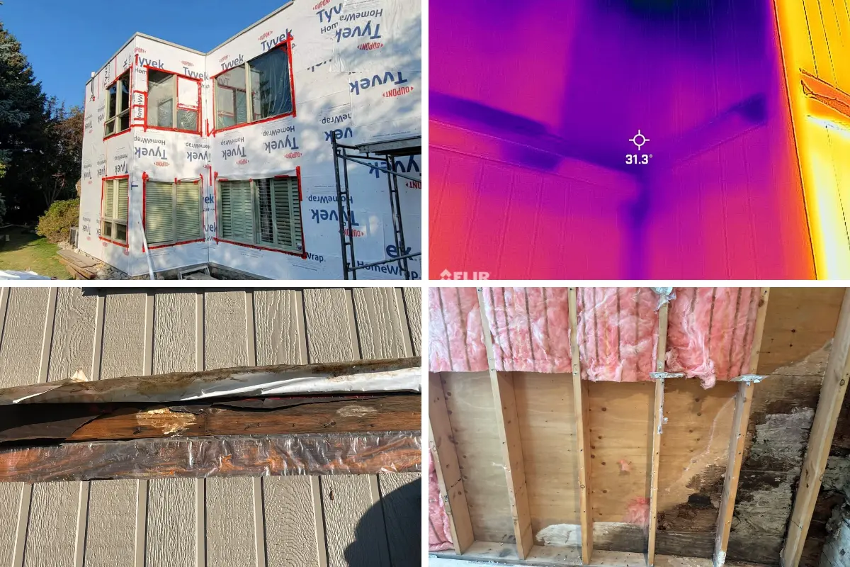 Collage of 4 photos showing common water damage in Calgary
