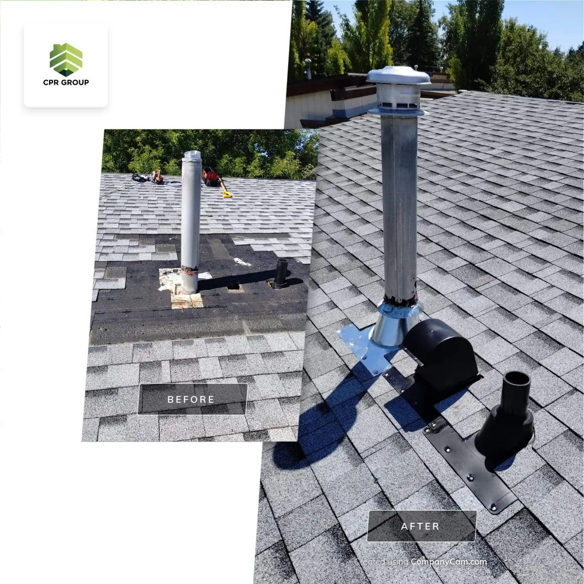Before and after roof vent repair in Calgary by CPR Group Ltd