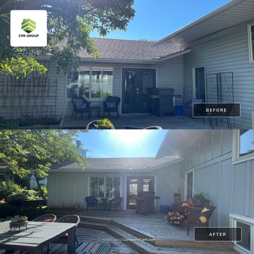 before and after photo of an exterior renovation operation in Calgary Alberta