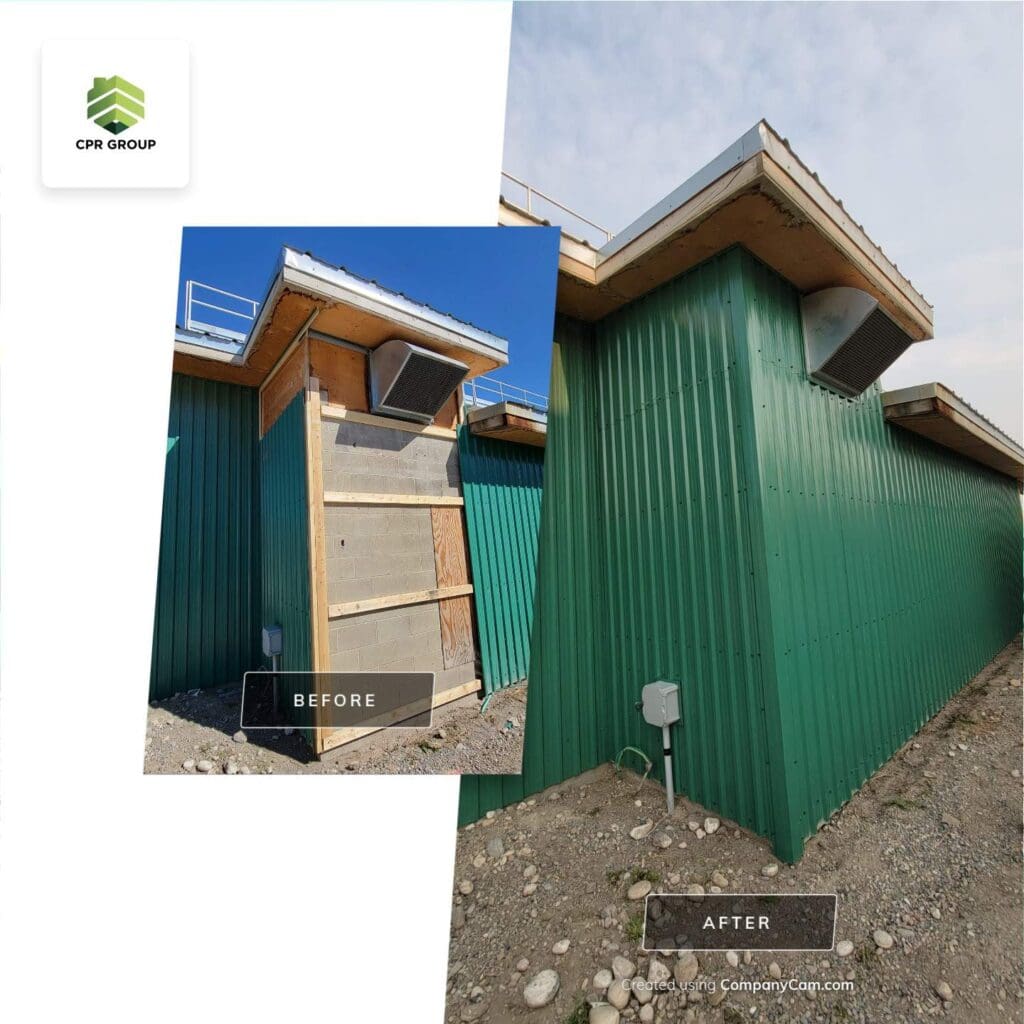 green metal siding install before and after photo